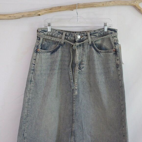 NWT H&M Long Modest Pale Blue Jean Skirt Size L Large Denim Maxi High Back Slit - Picture 2 of 7